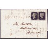 GRETA BRITAIN POSTAL HISTORY : PENNY BLACK Plate 8 (HF-HG) superb four margin pair on wrapper from