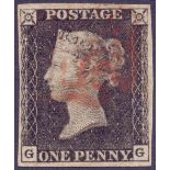 GREAT BRITAIN STAMPS : PENNY BLACK Plate 2 (GG) ,