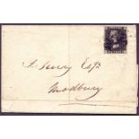 GREAT BRITAIN POSTAL HISTORY : PENNY BLACK Plate 6 (CC) clear four margin example on complete