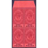 GIBRALTAR STAMPS : 1912 £1 Dull Purple and Black/Red, lightly mounted mint BLOCK of FOUR.