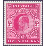 GREAT BRITAIN STAMPS : 1902 5/- Bright Carmine,