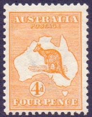 AUSTRALIA STAMPS : 1913 4d Orange,