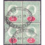 GREAT BRITAIN STAMPS : 1907 2d Blue Green and Deep Bright Carmine (chalky) (flor).