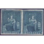 BARBADOS STAMPS : 1855 1d Deep Blue, lightly mounted mint pair,