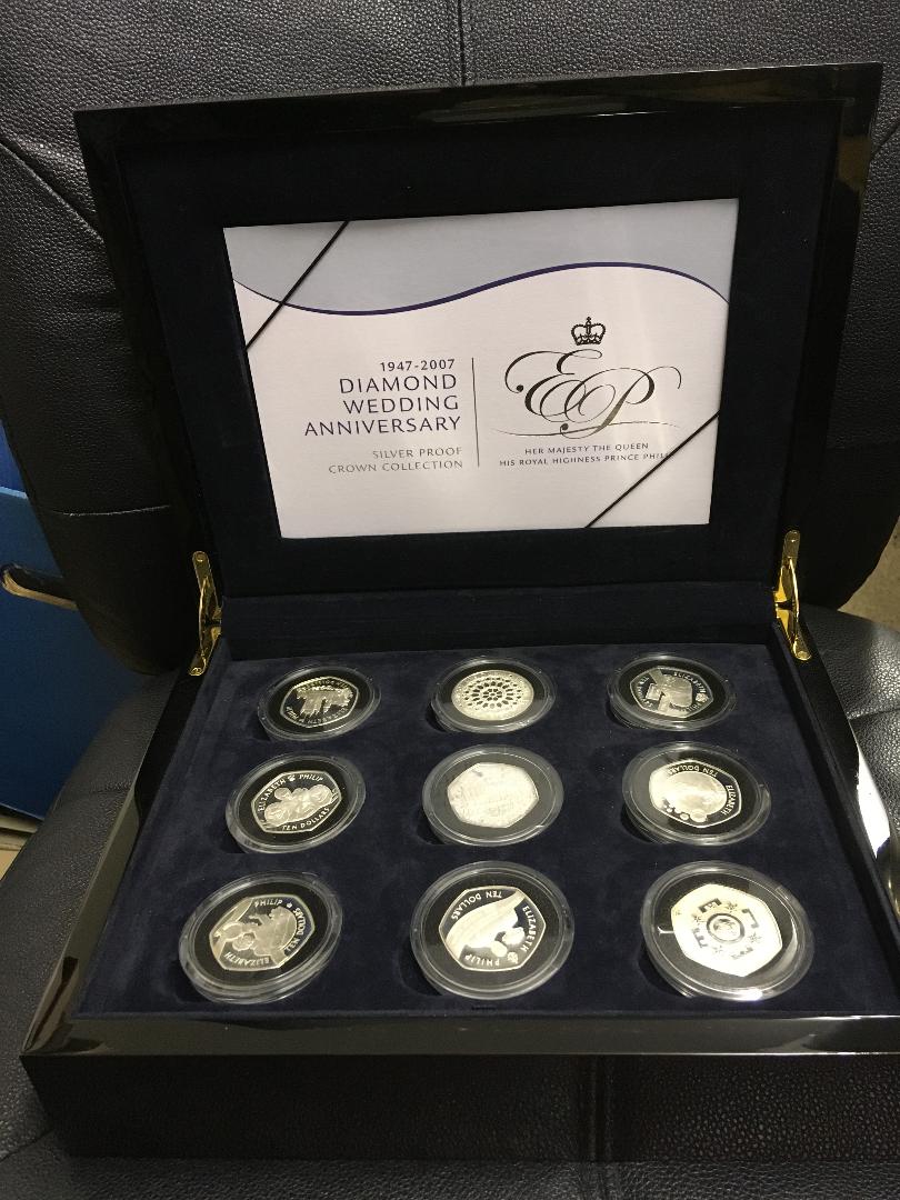 COINS : Boxed collection of 925 Silver proof coins for the 2007 Diamond Wedding ,