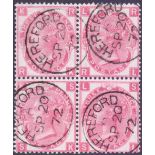 GREAT BRITAIN STAMPS : 1872 3d Rose Plate 8, superb used block of four,