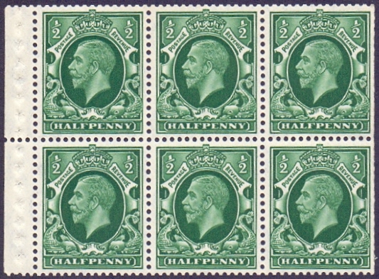 GREAT BRITAIN STAMPS : 1934 1/2d Green Booklet Pane,