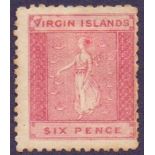 BRITISH VIRGIN ISLANDS STAMPS : 1866 QV 6d rose-red, M/M with large "V" in "Virgin" variety, SG 7a.