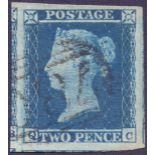 GREAT BRITAIN STAMPS : 1841 2d Blue Plate 4 (QC) , used example,