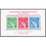 GERMANY STAMPS : 1949 Berlin Relief Fund miniature sheet, lightly M/M (stamps U/M), SG MS B70a.