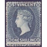 SAINT VINCENT STAMPS : 1866 1/- Slate Grey, fine mounted mint Perf 14-16 No Wmk.