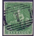 BARBADOS STAMPS : 1855 1/2d Green ,