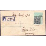 POSTAL HISTORY : CEYLON, 1914 Registered envelope sent from Colombo to Germany,