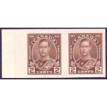 CANADA STAMPS : 1935 2c Brown PLATE PROOF horizontal pair on card.