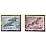 AUSTRIA STAMPS : 1950 AIR, 3s turquoise & 5s brown Birds issue, both fine used, SG 1218-19.