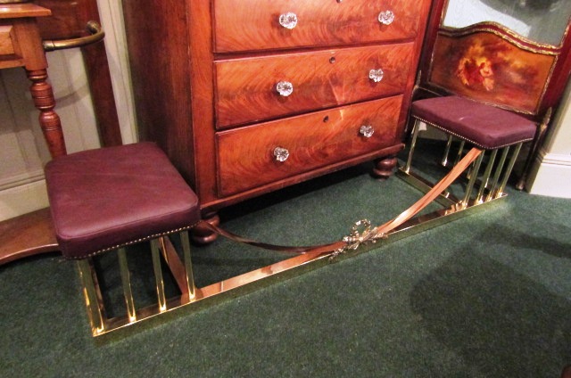 Cast Brass Club Fender of Generous Form with Leather Upholstered Side Seats Railed Decoration