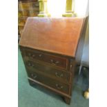 Edwardian Mahogany Satinwood Cross Banded Fall Front Bureau with Fitted Interior above Three Long
