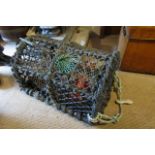 West of Ireland Lobster Trap with Wrought Metal Base and Plastic Lobster Contained within