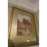 Victorian School Watercolour Scene with Figures Signed Approximately 14 Inches High x 10 Inches Wide