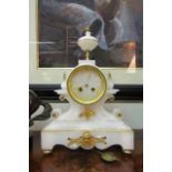 Victorian Alabaster and Ormolu Mounted Mantle Clock with Pendulum and Original Turned Surmount