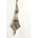Art Deco 1920s Platinum Mounted Diamond and Pearl Decorated Pendant Necklace