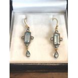 Pair of 9 Carat Gold Drop Earrings with Baguette Cut Centre Stones Mounted on 9 Carat Gold