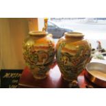 Pair of Oriental Satsuma Vases with Gilt Decoration Each Approximately 14 Inches High