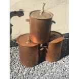 Set of Three Antique Copper Pots with Original Covers Tallest Approximately 14 Inches High