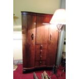 Edwardian Burr Walnut Three Door Wardrobe with Four Short Drawers to Lower Parts above Well Carved