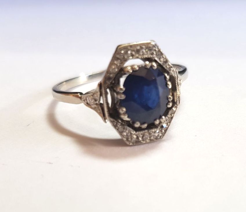 Antique Art Deco Natural Sapphire Mounted Diamond Ring c1920