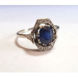 Antique Art Deco Natural Sapphire Mounted Diamond Ring c1920