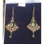 Pair of 9 Carat Gold Blue Topaz Drop Earrings with Further Diamond Decoration