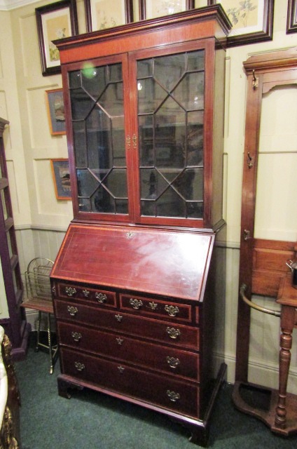 George III Astral Glazed Two Drawer Bookcase with Cross Banded Decoration and Brass Plate Handles