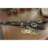 Pair of Leather Brass Decorated Horse Straps and Two Persian Daggers As Photographed