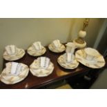 Vintage Gilt Decorated Fine Bone Porcelain Tea Set with Sandwich Dish and Sugar Bowl and Milk Jug