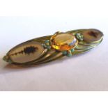 Fine Quality 18 Carat Gold Arts and Crafts Ladies Brooch c1895 Mounted with Citrine Moss Agate and