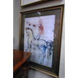 Salvador Dali Gilt Framed Fine Art Lithograph Depicting Horse and Rider Approximately 21 Inches High