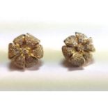 18 Carat Gold Mounted Pave Set Diamond Flower Motif Earrings of Elegant Form