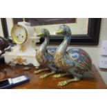 Pair of Unusual Antique Chinese Cloisonné Duck Motif Figures Each Approximately 9 Inches High