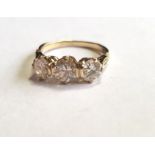 18 Carat Gold Mounted Three Stone Diamond Ring Total Diamond Weight Approximately 1.5 Carats