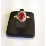Antique Natural Ruby Rose Cut Diamond Cluster Ring of Good Colour c1880
