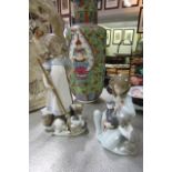 Two Neo Fine Bone Porcelain Figures of Girls with Pets Tallest Approximately 7 Inches High
