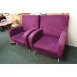 Pair of Purple Upholstered Vintage Armchairs of Modernist Design