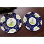 Pair of Antique George Jones Decorated Cabinet Plates Each Approximately 9 Inches Diameter Avian