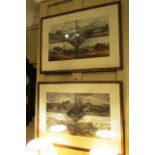 Pair of Coaching and Hunting Lithographs Contained within Gilded Frames Each Approximately 14 Inches