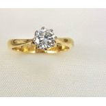 18 Carat Yellow Gold Mounted Solitaire Brilliant Cut Diamond Ring of Approximately 0.7 Carats