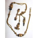 18 Carat Gold Onyx French Albertina Chain with Original T-Bar Fob and Watch Key