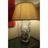 Antique Oriental Vase Converted to Table Lamp with Cherub Motif Decorations of Large Size