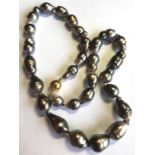 Tahitian South Sea Brock Pearl Necklace of Natural Grey Colour with 14 Carat Gold Clasp