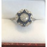 Art Deco Sapphire and Diamond Ring Mounted on 18 Carat Gold with Further Diamond Decorated Shoulders
